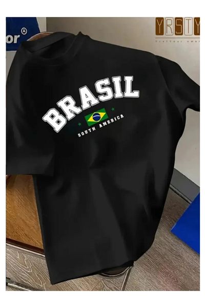 MOONBULL Unisex Brasil Printed Oversize T-Shirt
