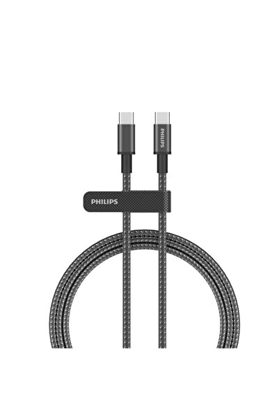 Philips Philps DLC5060C/00 60W USB-C to USB-C Örgülü Şarj Kablosu 2M, Siyah