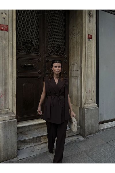 gmbutikk Belted Blazer Vest and Trousers Two Piece Set
