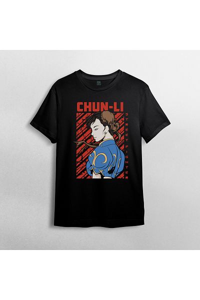 Pixxa Unisex 100% βαμβακερό Street Fighter Chun-Li Crew λαιμόκοψη και μπλουζάκι