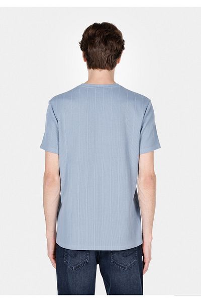 Colin's Tricou albastru cu mânecă scurtă pentru bărbați, cu gât rotund, jacquard