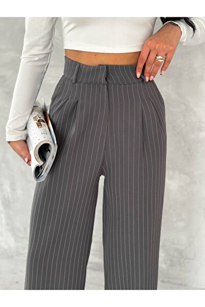 HARMONY GLOBAL Жіночі антрацитові брюки Palazzo з високою талією та подвійними складками 80174