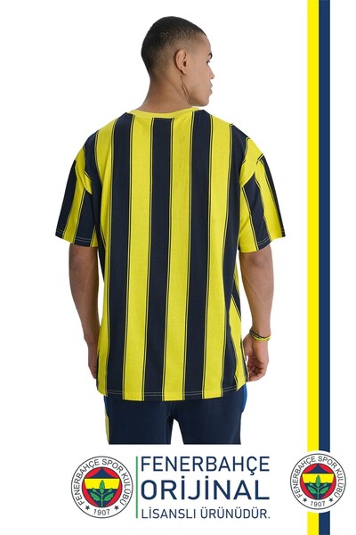 Fenerbahçe Αυθεντικό ανδρικό μπλουζάκι με άδεια χρήσης κίτρινο μπλέ μπαστούνι με ξύλινο κουτί δώρου