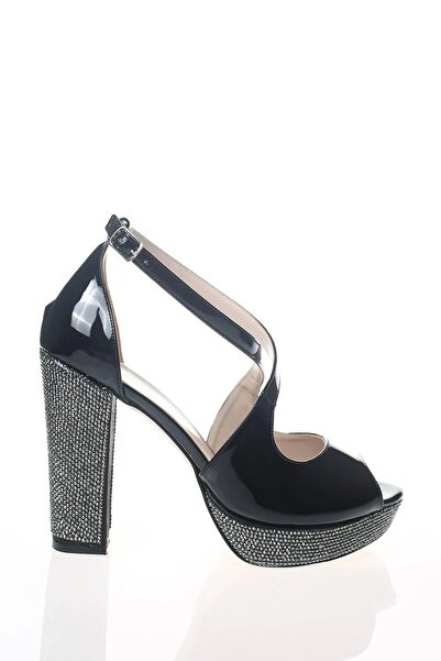 MFT AYAKKABI Kadın Arkası Kapalı Önü Açık Taşlı Platformlu Abiye Ayakkabı Siyah