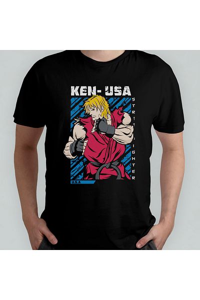 Pixxa Street Fighter Ken Unisex 100% βαμβακερό μπλουζάκι με λαιμόκοψη μοντέλο 1