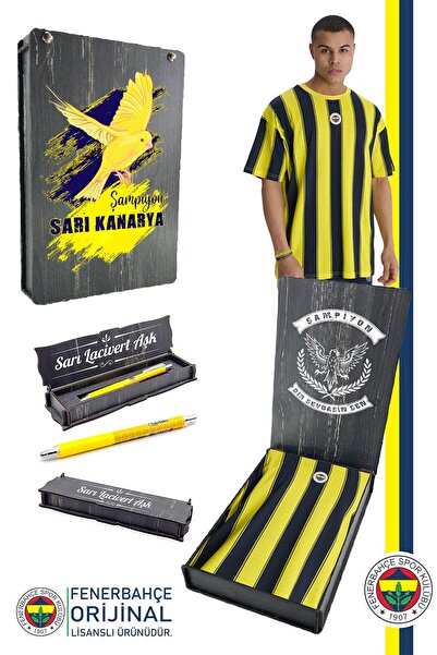 Fenerbahçe Orijinal Lisanslı Sarı Lacivert Çubuklu Erkek T-Shirt + Kalem Set ...