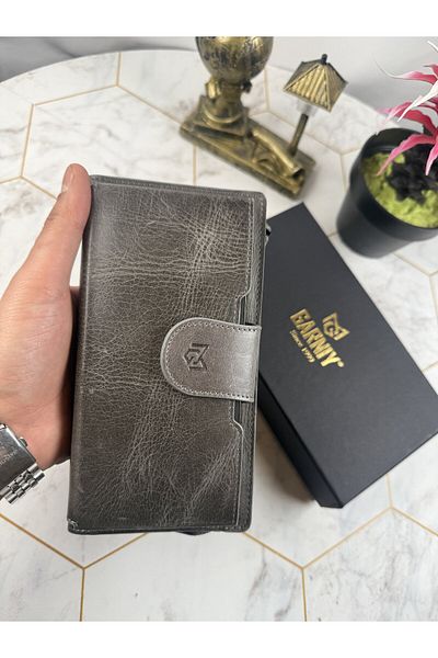Garniy Gray Wallet with Phone Compartment and Handle, Large Compartment