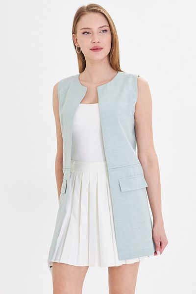 armonika Women's Mint Crew Neck Vest with Stitching Detail on the Waist Arm-25Y 001019