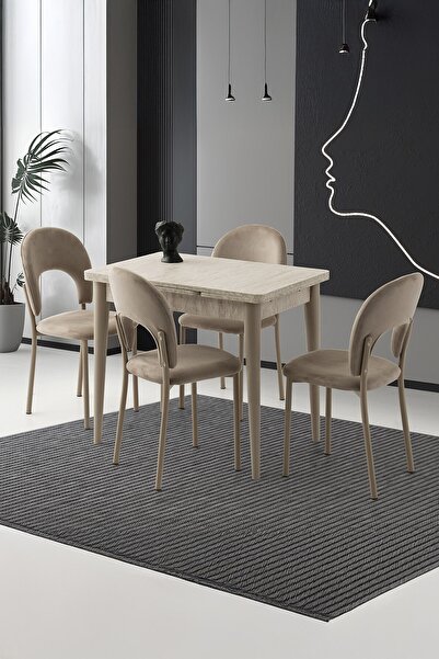 Sweet Home Masa Sandalye Yanlardan Açılır Yakamoz 90x60 cm Sidon Masa 4 Adet Ay Sandalye