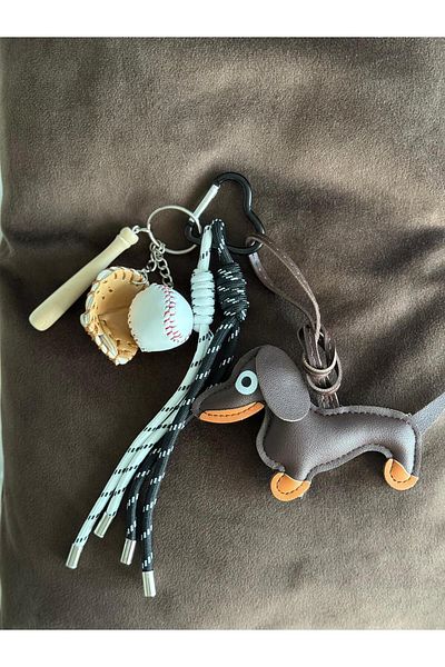 Keçelove Dog and Baseball Figure Bag Charm, Bag Accessory