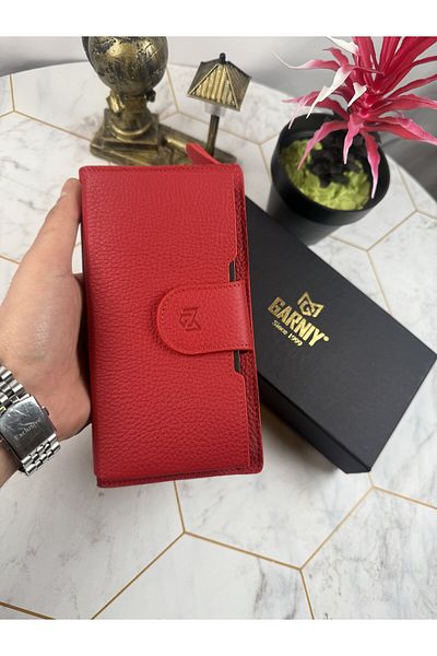 Garniy Red Wallet with Phone Compartment and Handle, Large Compartment