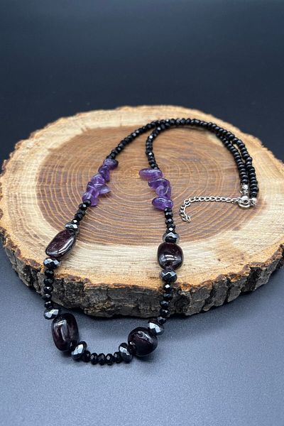 Balzamin Design Purple Twilight Amethyst & Lace Quartz, Steel Handmade Natural Necklace