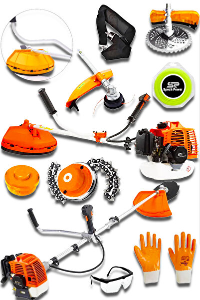 Spech Power U.S.A 2.1 Hp Benzinli Yan Tipi Ot Çalı Çim Tırpan Makinesi Çim Biçme Tırpanı + Canavar Başlık