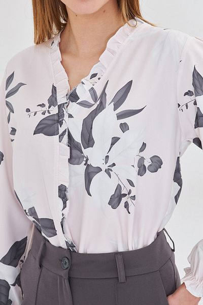 armonika Women's Gray Collar Blouse - Top Deal, Mixed Ducks and Long Sleeves