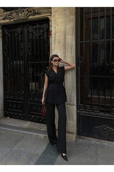 gmbutikk Belted Blazer Vest and Trousers Two Piece Set