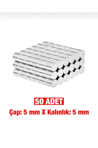 AYMAGNET Neodyum Mıknatıs Disk - Silindir Tipi - 5 x 5 Mm - 50 Adet