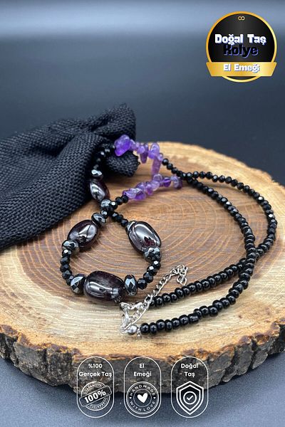 Balzamin Design Purple Twilight Amethyst & Lace Quartz, Steel Handmade Natural Necklace