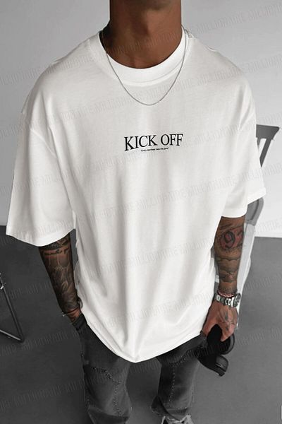 Millionaire Ανδρικό μπλουζάκι Ecru White Kick Off Oversize Loose Wide Fit Loose Cut T-shirt