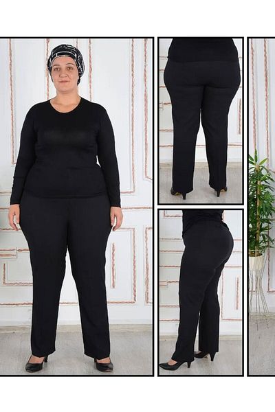 AybarsStore Battal Ultra Large Size Elastic Waist Lycra Wide Comfortable High Waist Fabric Trousers