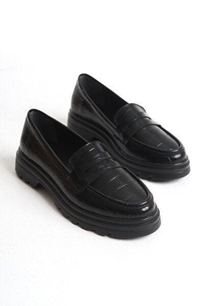 Shoesers Kadın Krokodil Tasarım Sade ve Şık Casual Oxford, Hafif ve Kalın Tab...