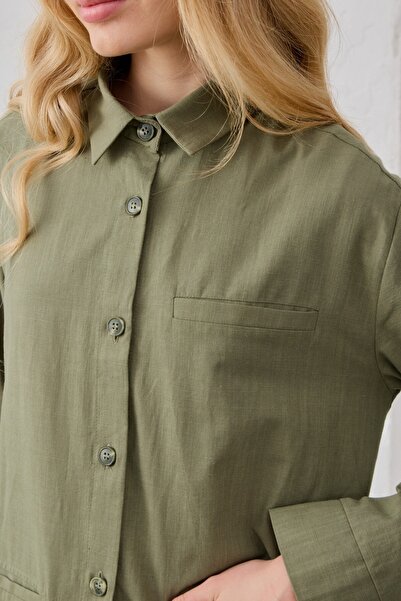 QANU Cepli Keten Gömlek Yeşil
