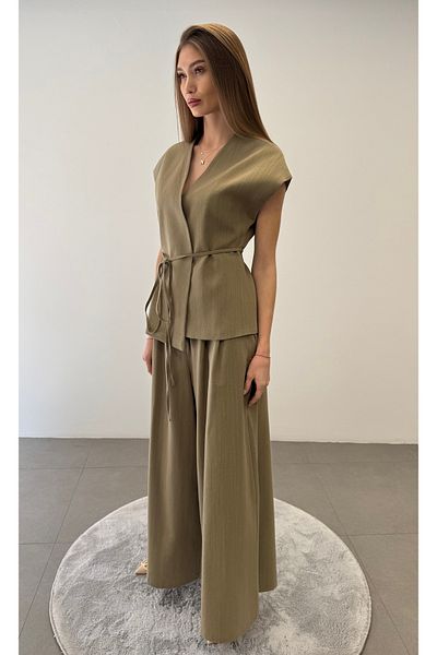 ossons Lace up Vest Pants Suit