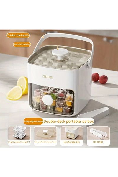 ASWEL 2Tier Ice Cube Maker with Storage Case Made of PET,Lead-Free,Portable Ice Tray for Freezer Storage