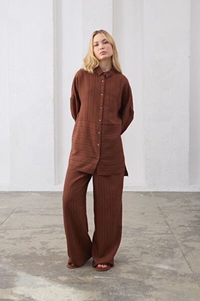 QANU Modal κοντό πουκάμισο καφέ