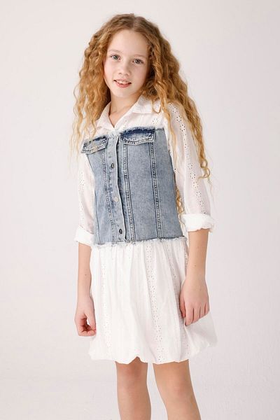 JENA Girl's Denim Piece Embroidered Dress 8-14 Years Blue