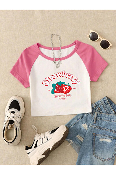 Ginevra Tricou Crop Garnish cu imprimeu cu căpșuni de damă