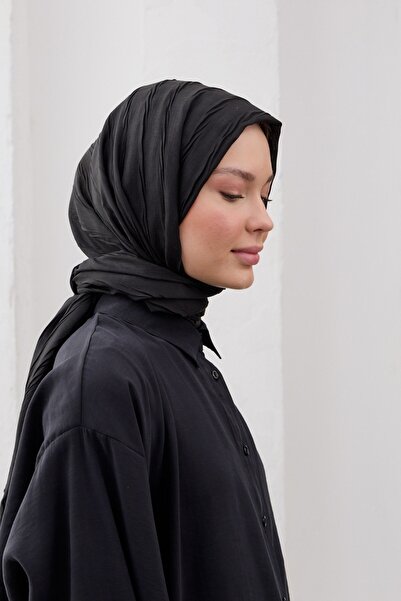 QANU Μπαμπού Πλισέ Σάλι Μαύρο