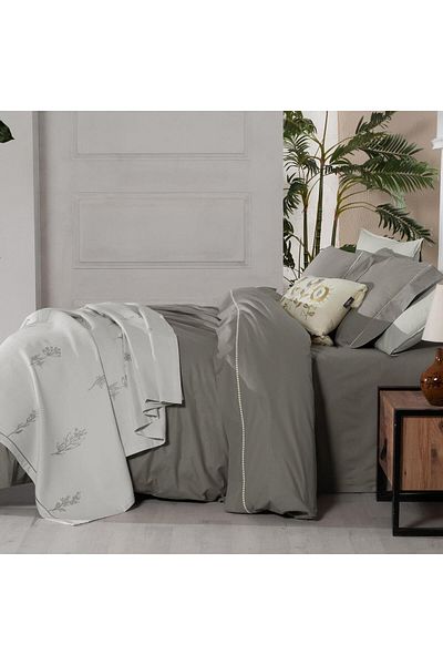 Sarev Eva Eldon Beige Single 100% Cotton Duvet Cover and Pike Set