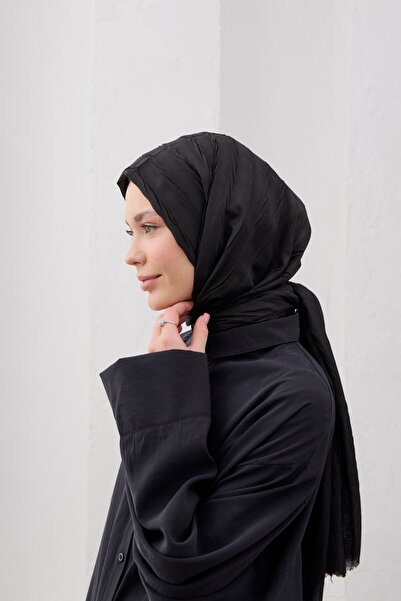 QANU Μπαμπού Πλισέ Σάλι Μαύρο