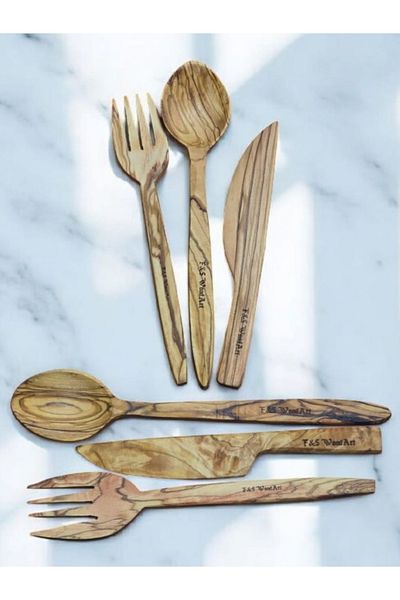 F&S WoodArt Olive Tree 6 Piece Set for 2 People Knife - Fork - Spoon