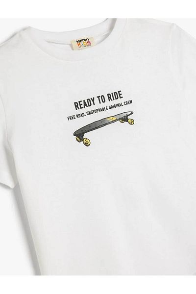 Koton Μπλουζάκι με στάμπα Skateboard Λευκό για αγόρι 5skb10179tk