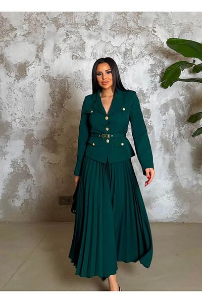 guller tekstil Women's Stylish Skirted Jacket Belt Suit