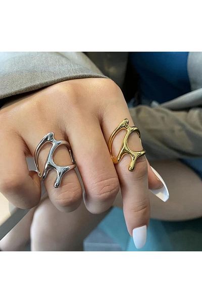 toptanhanem Eye-Catching Geometric Ring, Adjustable Design for Every Finger, Gold Color