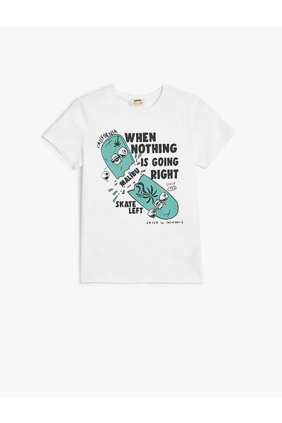 Koton Κοντό μανίκι Crew Neck Skateboard με στάμπα λευκό ανδρικό μπλουζάκι 5skb10136tk