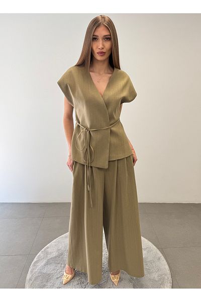 ossons Lace up Vest Pants Suit