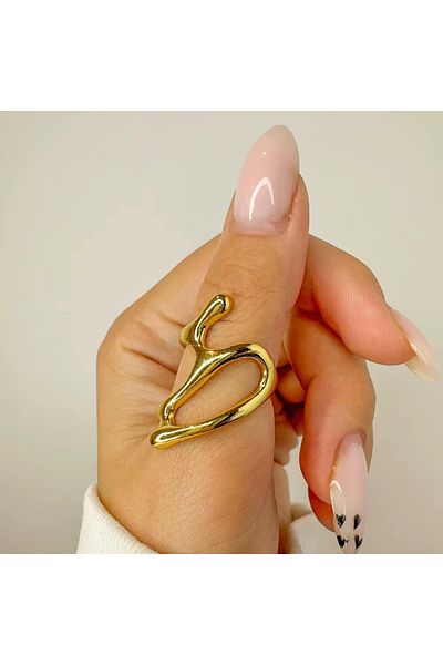 toptanhanem Eye-Catching Geometric Ring, Adjustable Design for Every Finger, Gold Color