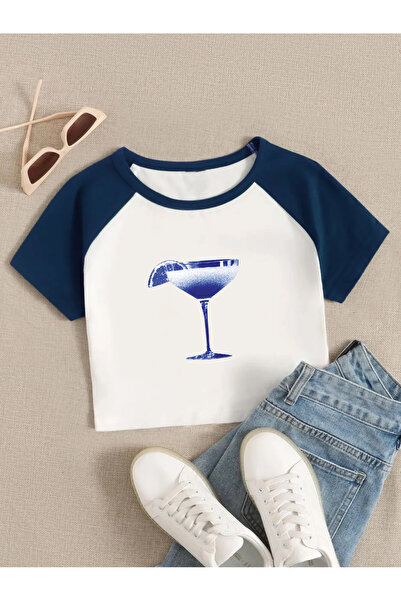 Ginevra Жіночий кроп-топ з принтом «Блакитна Маргарита» та ганчіркою