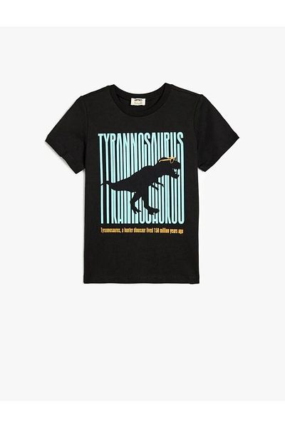 Koton Cotton Short Sleeve Crew Neck Black Boy's T-Shirt 5Skb10191Tk