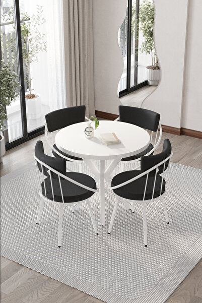 BY ORHAN GÜZEL Mutfak Masası Takımı , 4 Kişilik Mutfak Masa Takımı , Yuvarlak Masa Takımı Küt Ayaklı Takım BEYAZ