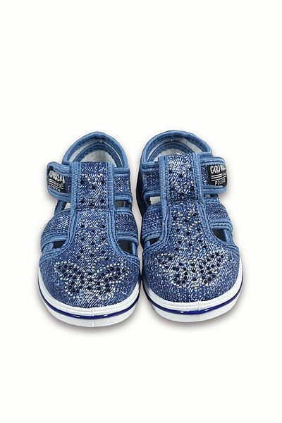 welissa Sandale pentru bebeluși - țesătură denim brodate cu piatră fluture