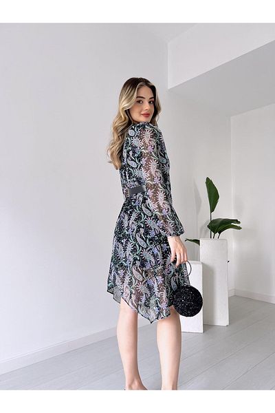 hiraz fashion Women's Patterned Double Breasted Neckline Chiffon Dress