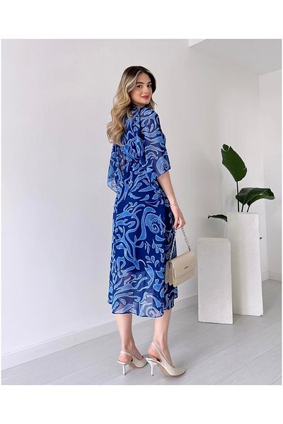 hiraz fashion Women's Patterned Color Double Breasted Neckline Chiffon Dress