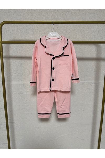 TİJK Unisex Baby Front Buttoned Cotton Pajama Set with Pockets