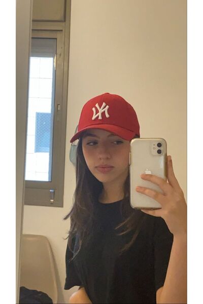 OX-RA Unisex Kırmızı Renk Beyaz Nakış NY Nakışlı Beyboz Şapka