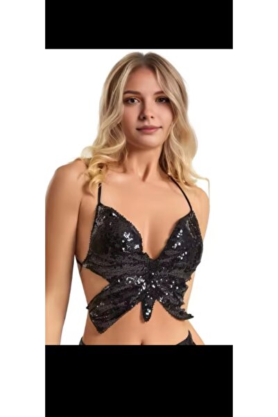 NİSANURTEKSTİL Taşlı Kelebek Büstiyer crop