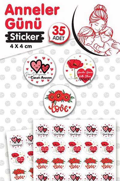t tuğset etiket Anneler Günü Sticker Etiket 4cm 35 adet Anneler Günü Hediye E...